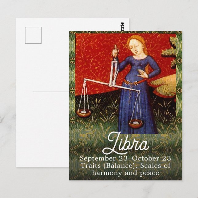 Postal Cumpleaños signo zodiacal Libra Balanza (Anverso / Reverso)