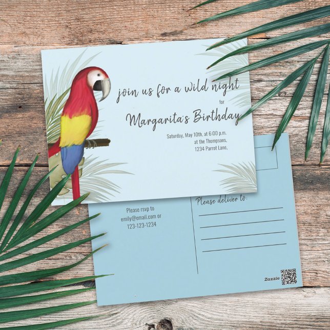 Postal Cumpleaños silvestre botánico pájaro tropical verd (Subido por el creador)