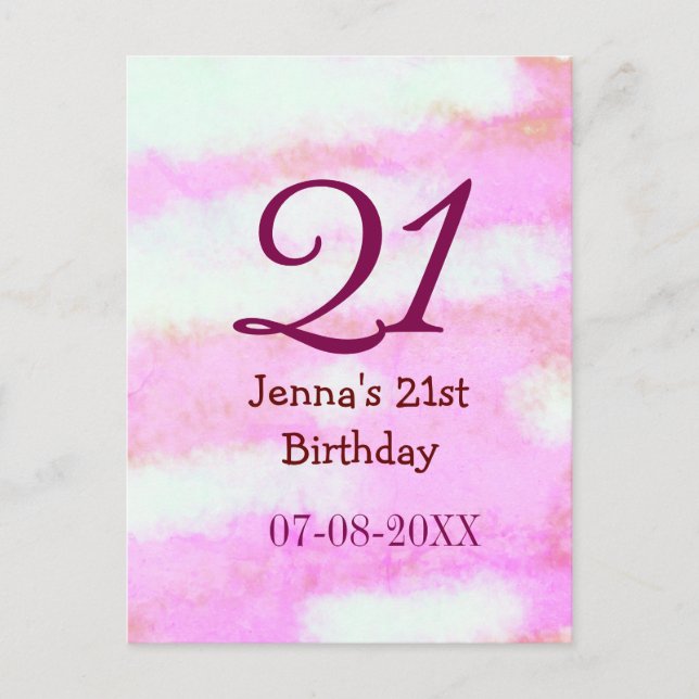 Postal Cumpleaños simple nombre fecha verde pastel rosa 2 (Anverso)