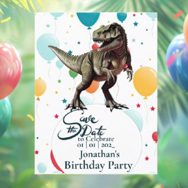 Postal Cumpleaños T-rex Dinosaurio Guardar la fecha 