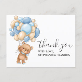 Postal Cumpleaños Teddy Bear Blue Boy Balloons Gracias