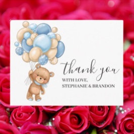 Postal Cumpleaños Teddy Bear Blue Boy Balloons Gracias
