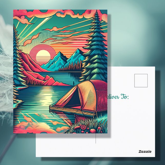 Postal Cumpleaños Temático de Camping Rosa y Turquesa Vin (Subido por el creador)