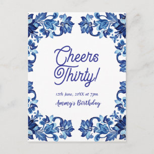 Postal Cumpleaños treinta felicitaciones borde floral azu