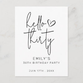 Postal Cumpleaños Treinta Minimalista Blanco Negro Modern