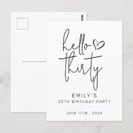 Postal Cumpleaños Treinta Minimalista Negro Blanco Modern