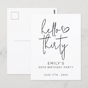 Postal Cumpleaños Treinta Minimalista Negro Blanco Modern