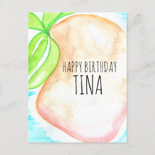 Postal Cumpleaños tropical pintado a mano con acuarela de