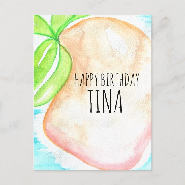 Postal Cumpleaños tropical pintado a mano con acuarela de (Anverso)