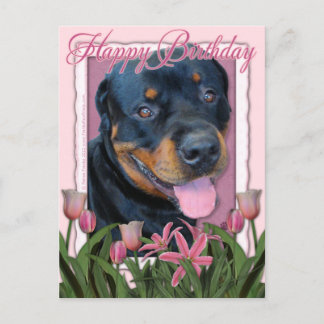 Postal Cumpleaños - Tulipanes rosados - Rottweiler - Harl