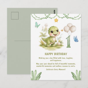 Postal Cumpleaños Uno-A-Saurus Dinosaurio Adorable