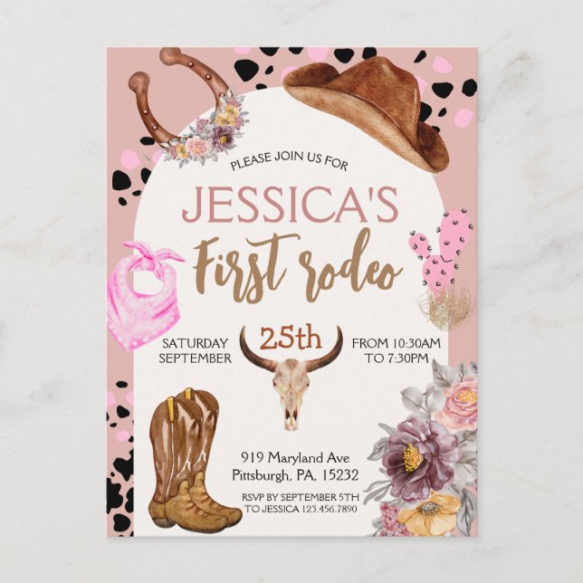 Postal Cumpleaños vaquero Fiesta de cumpleaños 1er rodeo (Anverso)