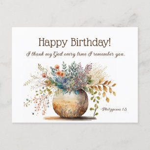 Postal Cumpleaños Verso de la Biblia Cristiano Floral Ele