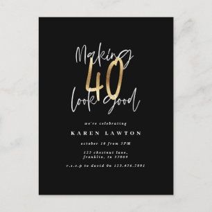 Postal cumplir 40 años con estilo moderno oro y negro cum