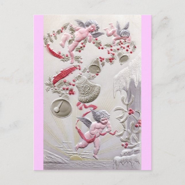 Postal Cúmulos sobre el océano con Holly y Bell Garland (Anverso)