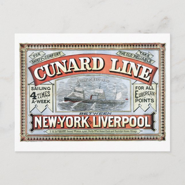 Postal Cunard Line New York Liverpool 1875 (Anverso)