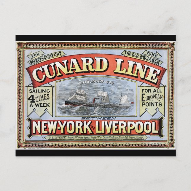 Postal Cunard Line New York Liverpool Poster (Anverso)