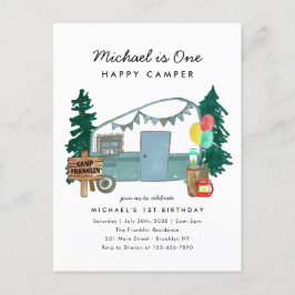 Postal Cunte one Happy Camper Trees Camping Primer Cumple
