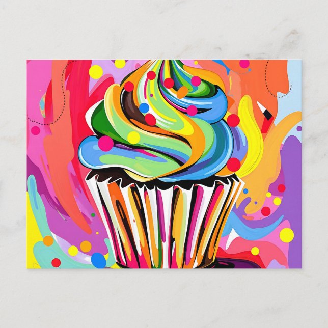 Postal Cupcake Abstracto Colorido con Tonos Vibrantes (Anverso)