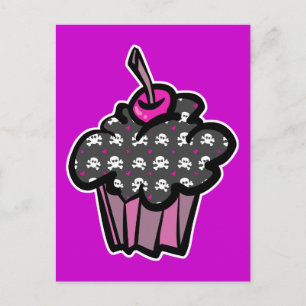 Postal cupcake de cráneo gótico con huesos cruzados