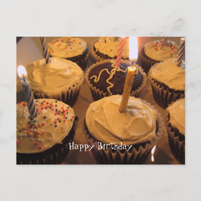 Postal Cupcake de cumpleaños con velas (Anverso)