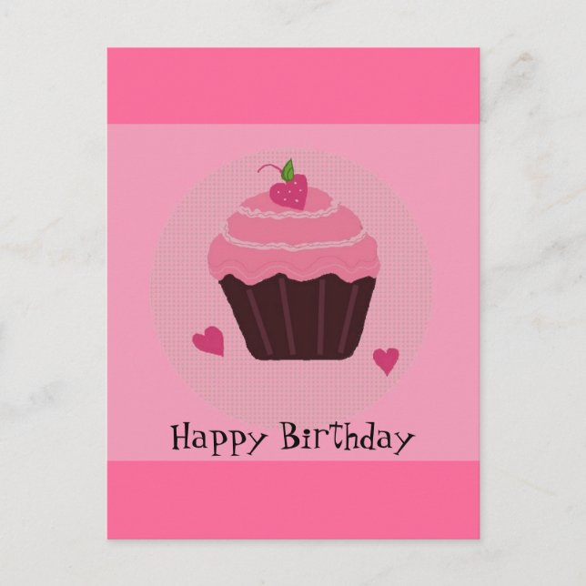 Postal Cupcake de cumpleaños rosa (Anverso)