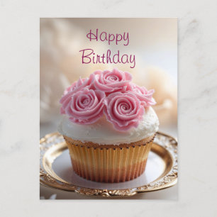 Postal Cupcake de Feliz Cumpleaños con Rosas de Crema Ros