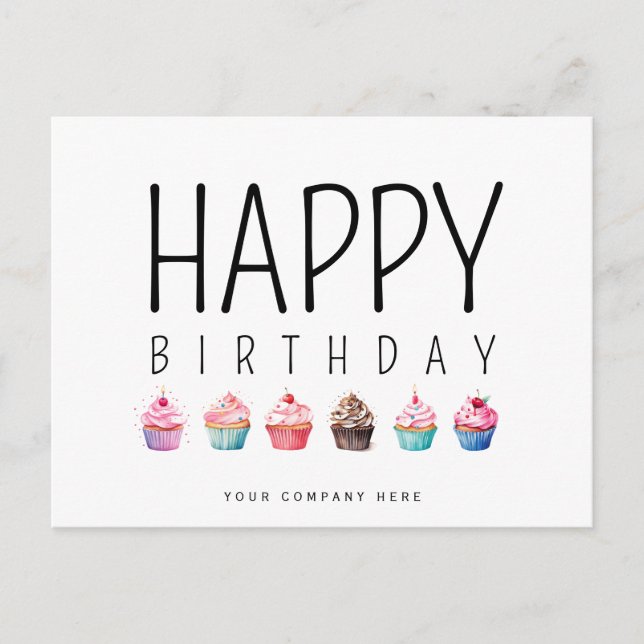 Postal Cupcake de Feliz Cumpleaños Empresarial Agregar Lo (Anverso)