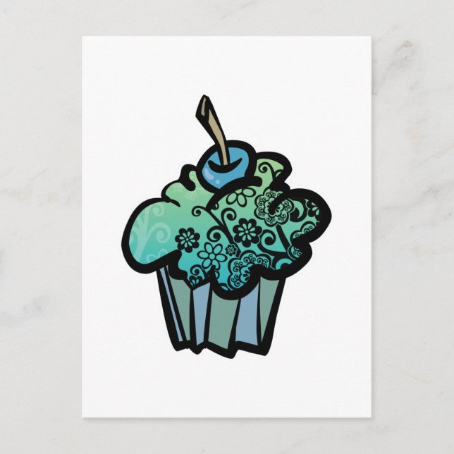 Postal cupcake de flores retro (Anverso)