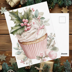 Postal Cupcake de Navidad Pastel Festivo y Elegante