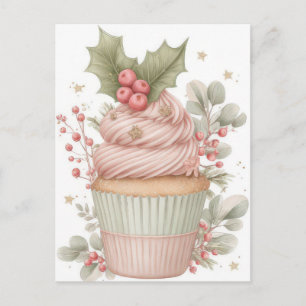 Postal Cupcake de Navidad Pastel Festivo y Elegante