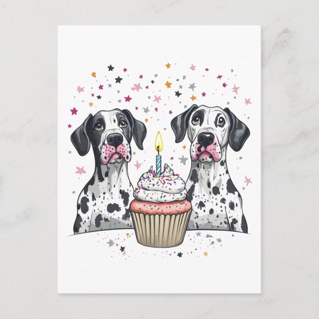 Postal Cupcake de perros Gran Danés de cumpleaños (Anverso)