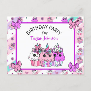 Postal Cupcake de unicornio delicioso invita a cumpleaños
