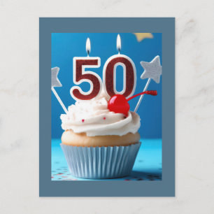 Postal Cupcake de velas encendidas para cumpleaños 50