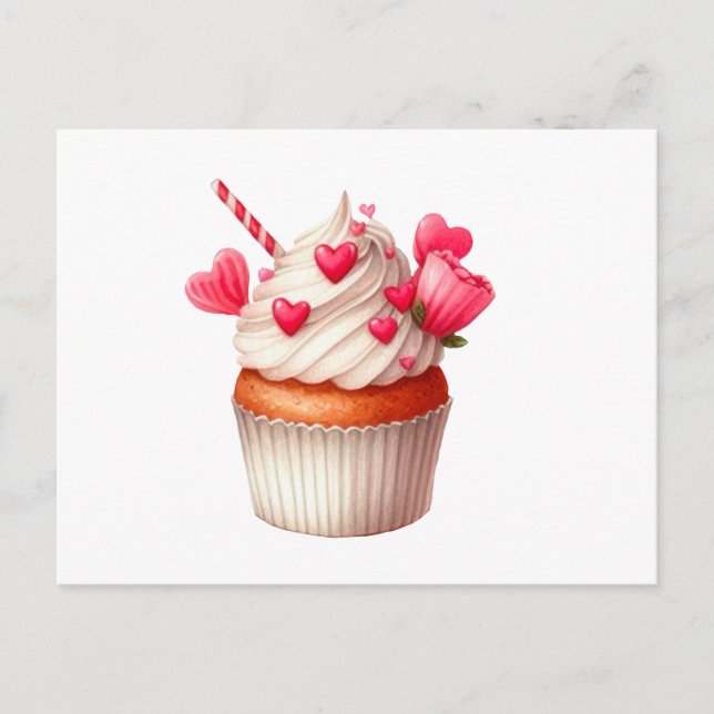 Postal Cupcake Dulce Con Corazones (Anverso)