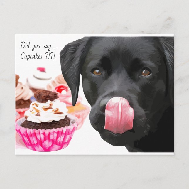 Postal Cupcake Labrador Negro - Cumpleaños de Perro - Lab (Anverso)