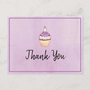 Postal Cupcake Morado Cumpleaños Gracias