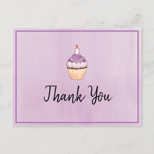 Postal Cupcake Morado Cumpleaños Gracias (Anverso)