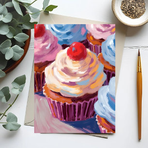 Postal Cupcakes de cereza Feliz Cumpleaños Pintura
