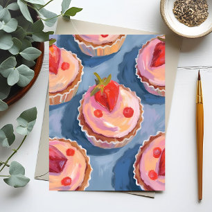 Postal Cupcakes de Fresa   Aquarela de Frutas Festiva