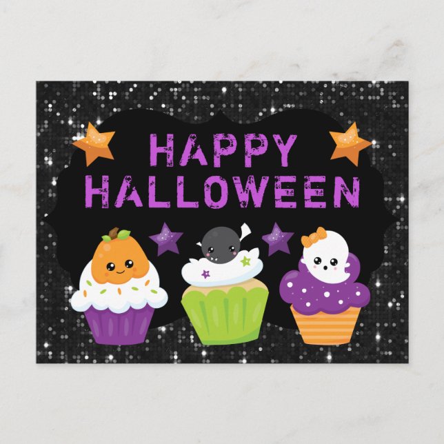 Postal Cupcakes de Halloween Kawaii (Anverso)