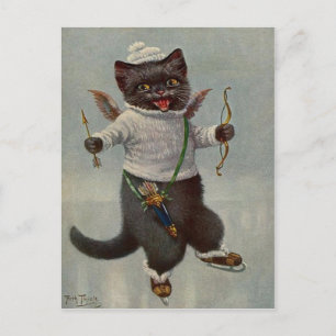 Postal Cupid Cat Skating Vintage a principios del siglo X