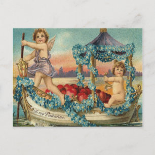 Postal Cupid Cherub Gondola Heart Forget Me Nots