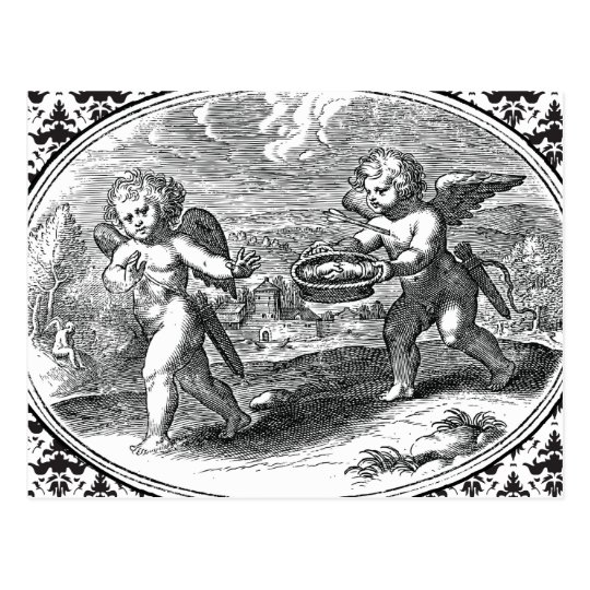 Postal Cupid en blanco negro elegante romántico del