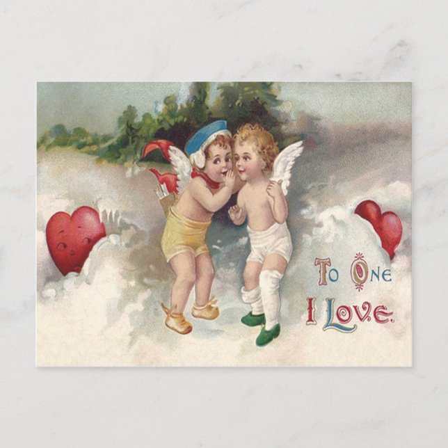 Postal Cupid Heart Snow Cherub Angel (Anverso)
