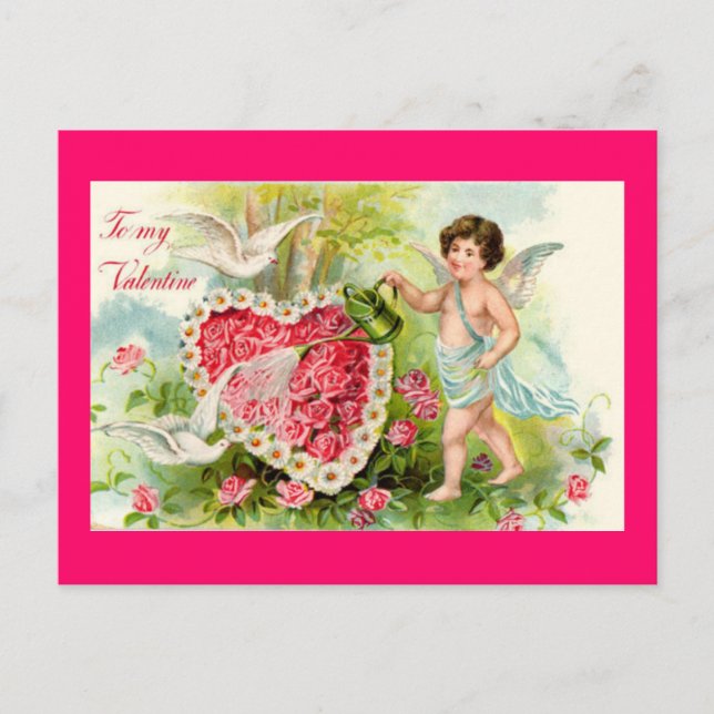 Postal Cupid Valentine Rosa (Anverso)