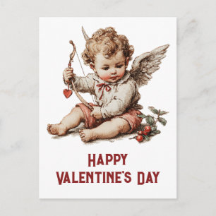 Postal Cupido Antiguo con Arco de Corazón