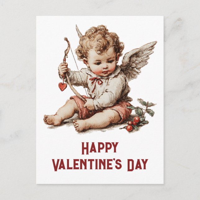 Postal Cupido Antiguo con Arco de Corazón (Anverso)