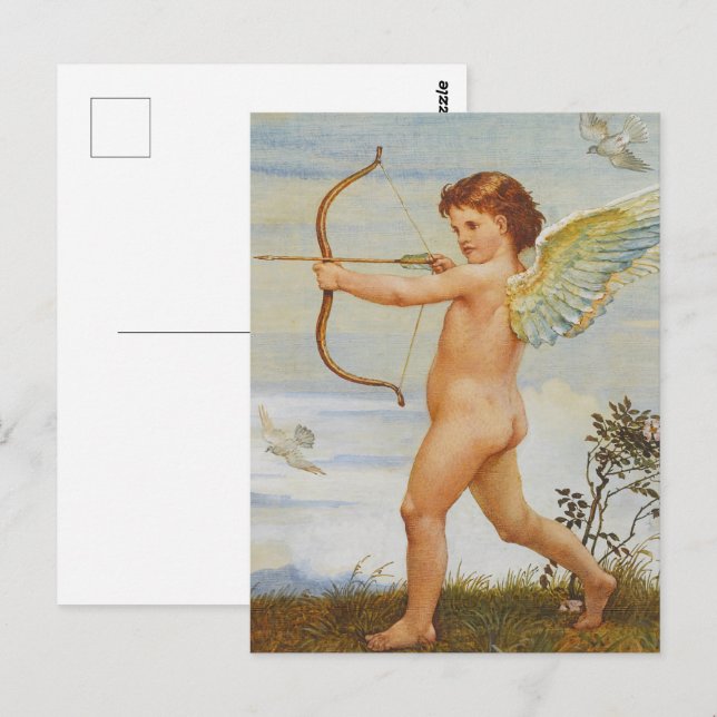 Postal Cupido antiguo con arco de Walter Crane (Anverso / Reverso)