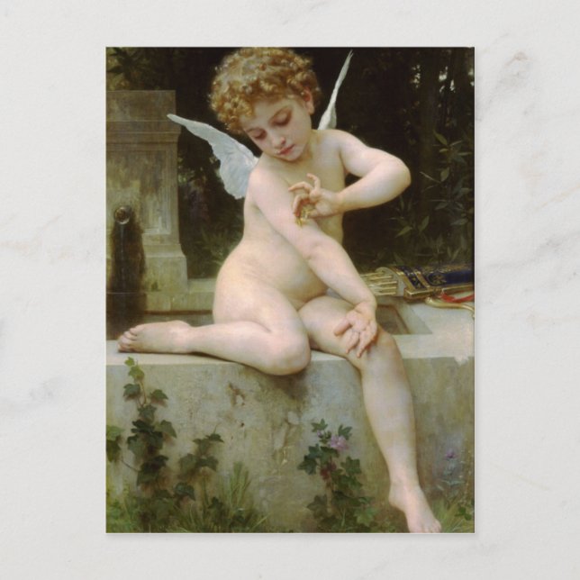 Postal Cupido con mariposa de William Bouguereau (Anverso)